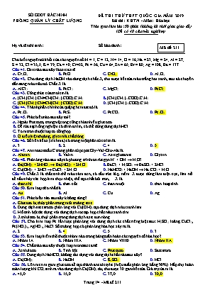 Đề thi thử THPT Quốc gia môn Hóa học năm 2019 - Mã đề 211 - Sở giáo dục và đào tạo Bắc Ninh
